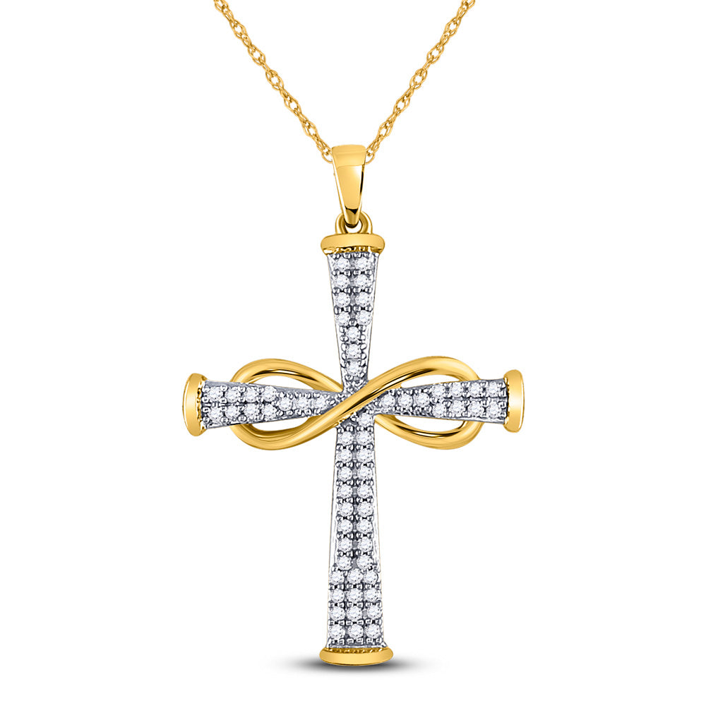 10kt Yellow Gold Womens Round Diamond Cross Infinity Pendant 1/5 Cttw