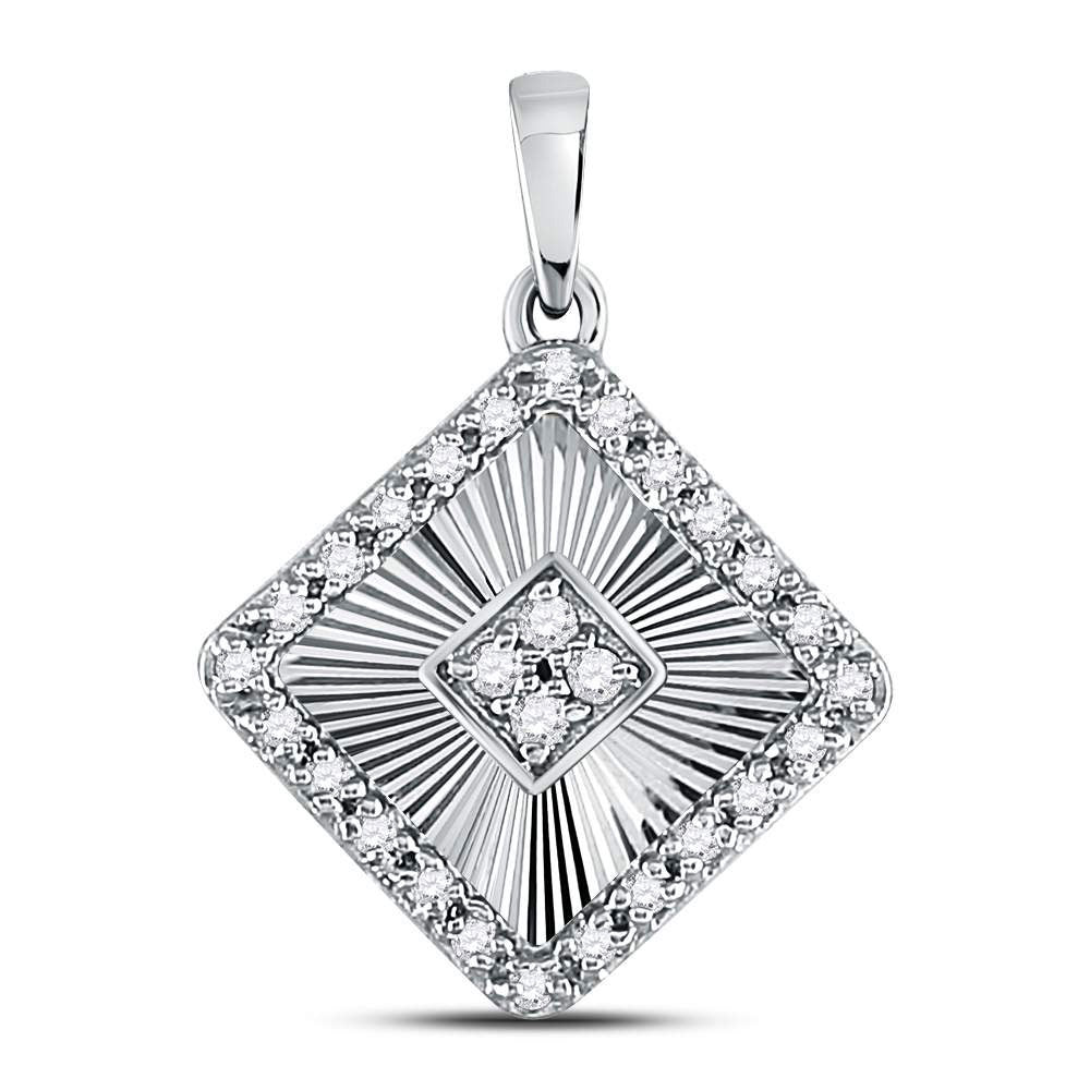 10kt White Gold Womens Round Diamond Diagonal Square Pendant 1/6 Cttw