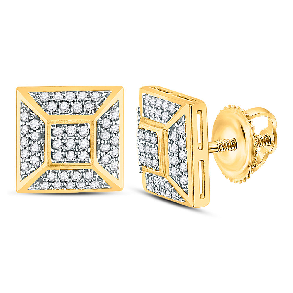 10kt Yellow Gold Round Diamond Square Cluster Stud Earrings 1/5 Cttw