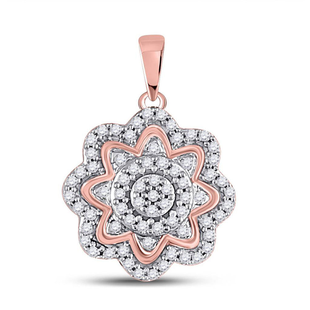 10kt Rose Gold Womens Round Diamond Flower Cluster Pendant 1/5 Cttw