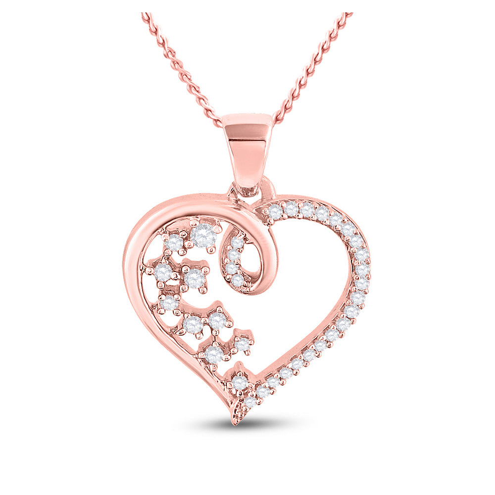 10kt Rose Gold Womens Round Diamond Scattered Heart Pendant 1/8 Cttw