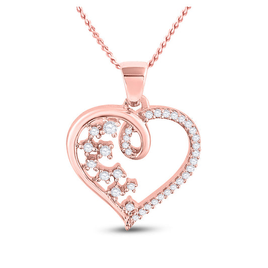 10kt Rose Gold Womens Round Diamond Scattered Heart Pendant 1/8 Cttw