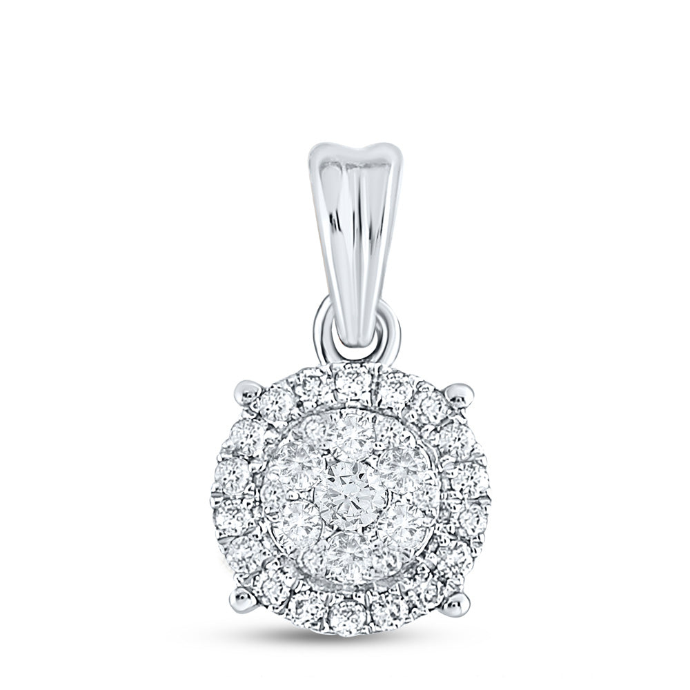 14kt White Gold Womens Round Diamond Halo Cluster Pendant 1/4 Cttw