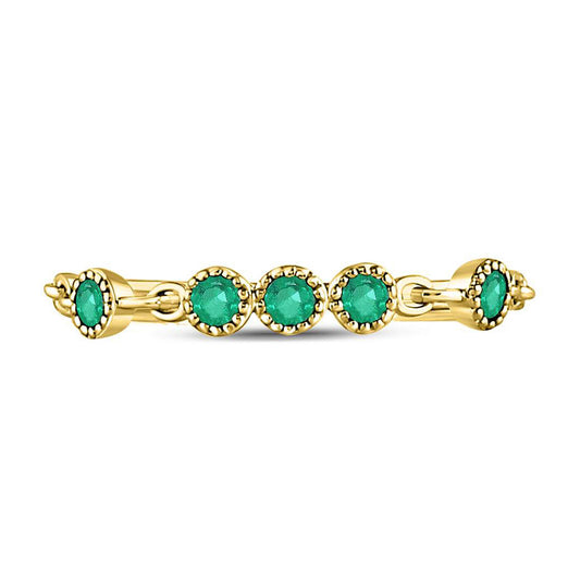 10kt Yellow Gold Womens Round Emerald Dot Stackable Band Ring 1/20 Cttw