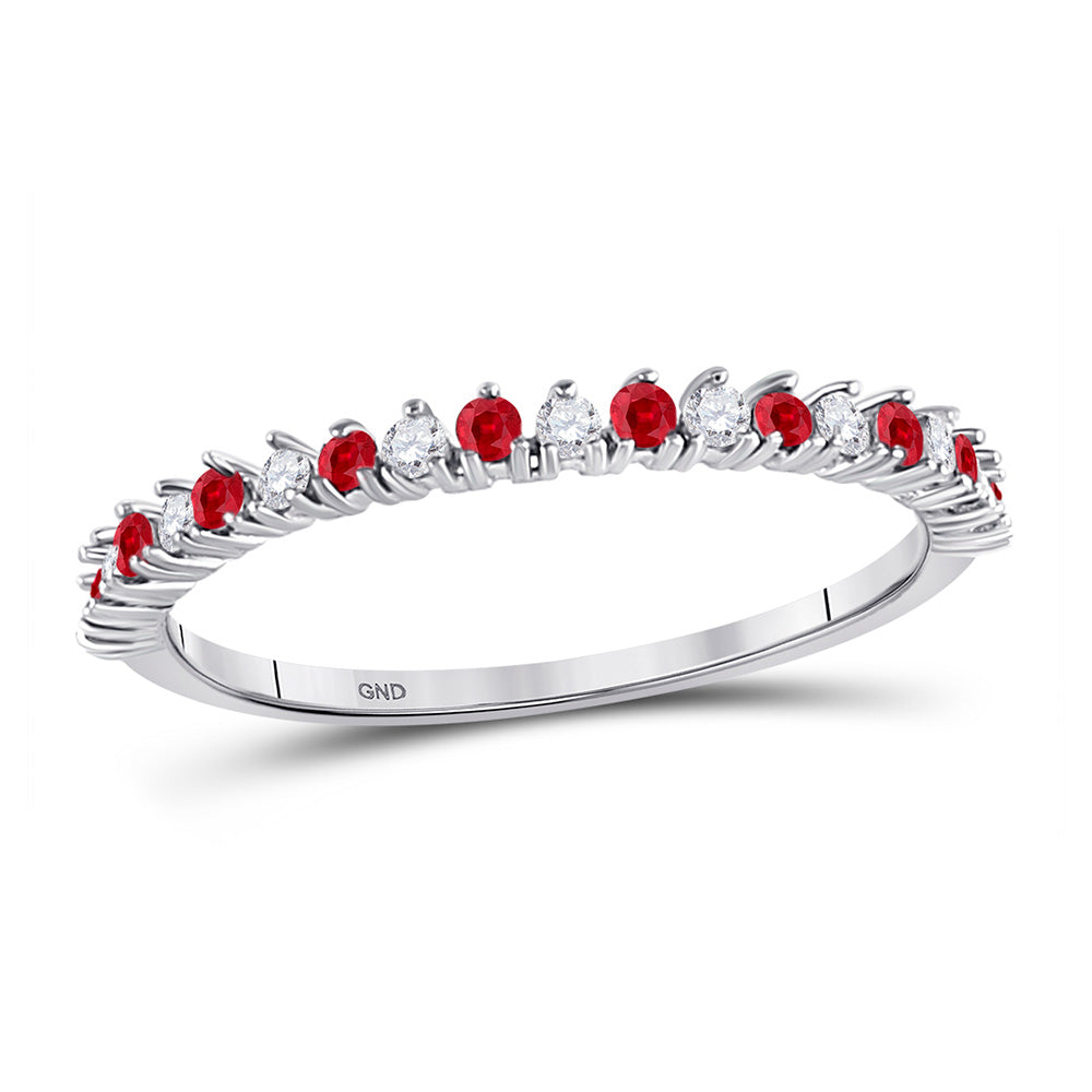 10kt White Gold Womens Round Ruby Diamond Stackable Band Ring 1/4 Cttw