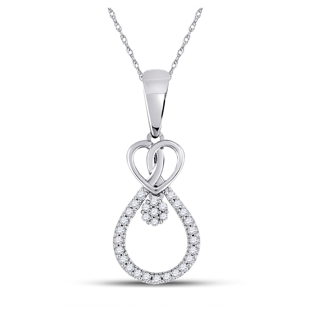 10kt White Gold Womens Round Diamond Heart Teardrop Cluster Pendant 1/10 Cttw