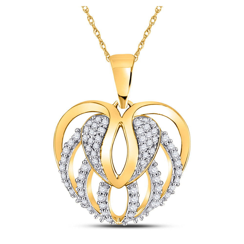 10kt Yellow Gold Womens Round Diamond Heart Open Strand Pendant 1/5 Cttw