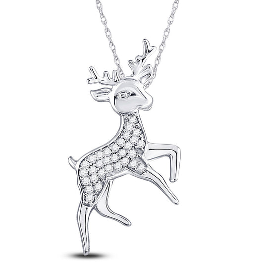 Sterling Silver Womens Round Diamond Rudolph Reindeer Animal Pendant 1/6 Cttw