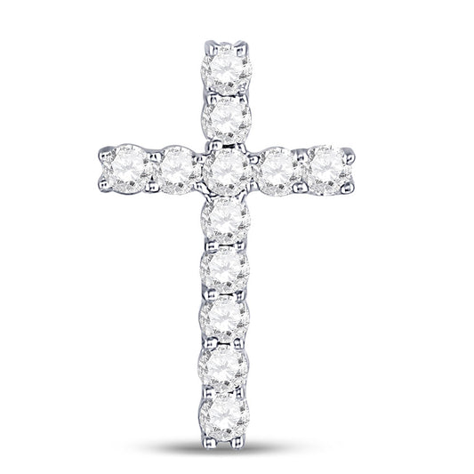 10kt White Gold Womens Round Diamond Religious Cross Pendant 1/5 Cttw