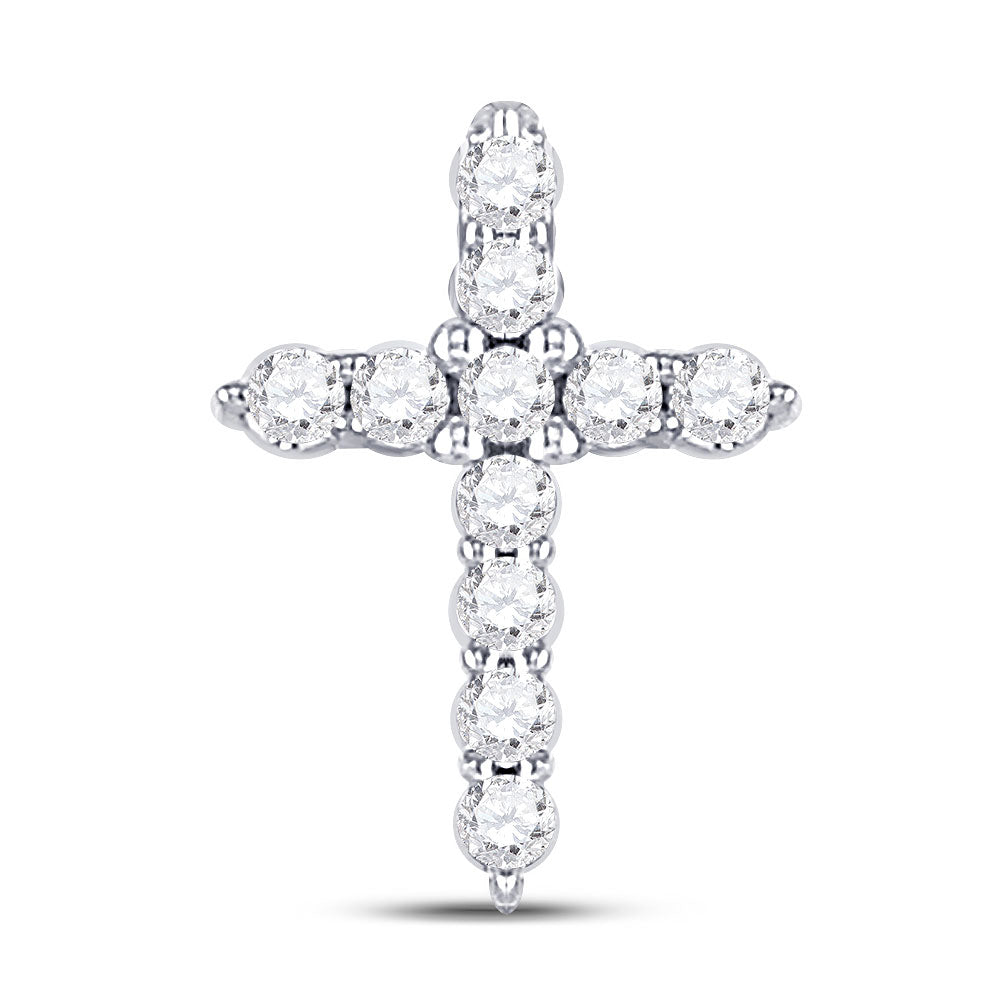 10kt White Gold Womens Round Diamond Cross Pendant 1/10 Cttw