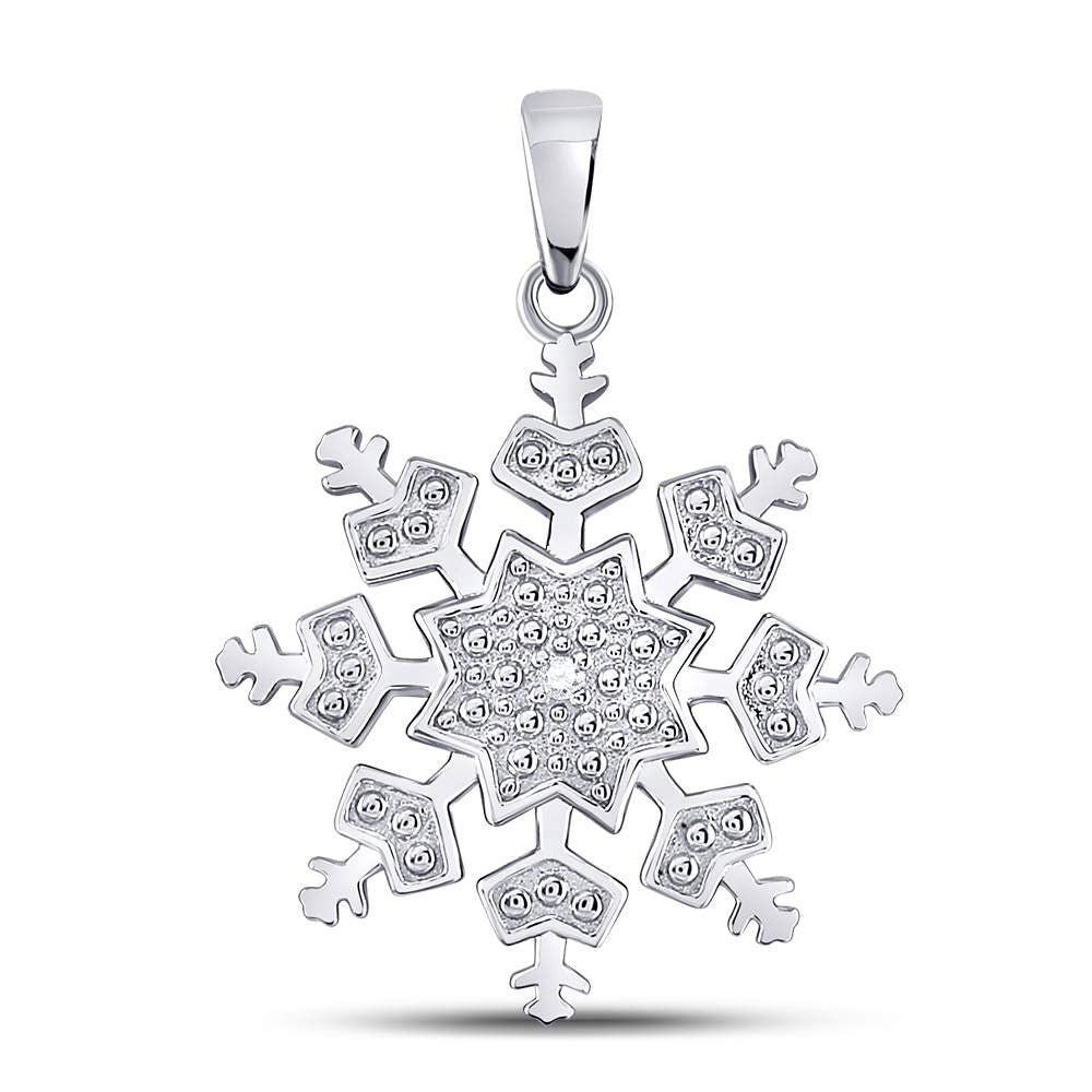 Sterling Silver Womens Round Diamond Snowflake Fashion Pendant .01 Cttw