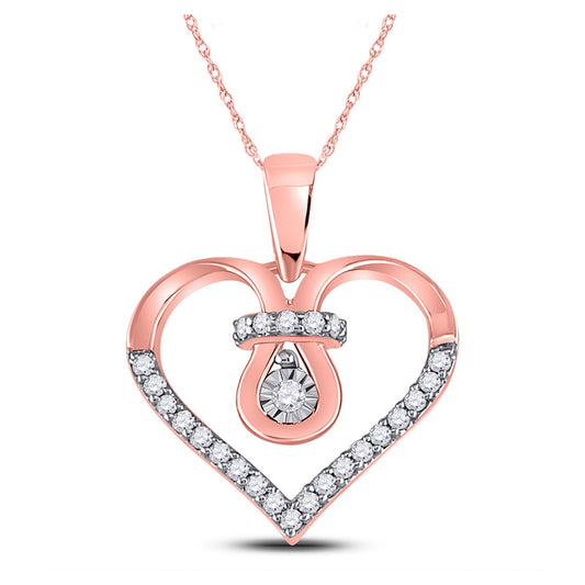 10kt Rose Gold Womens Round Diamond Knot Heart Pendant 1/8 Cttw