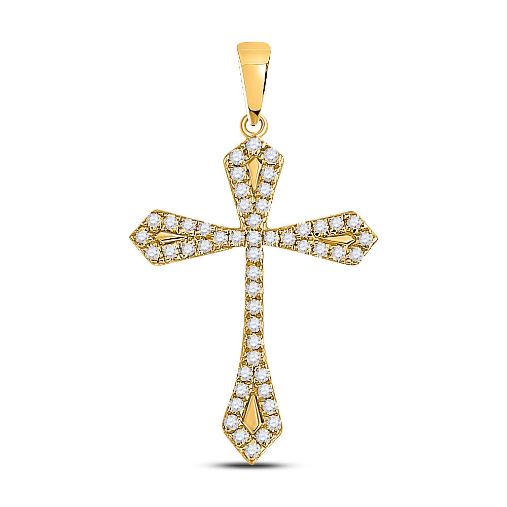 10kt Yellow Gold Womens Round Diamond Gothic Cross Pendant 1/3 Cttw