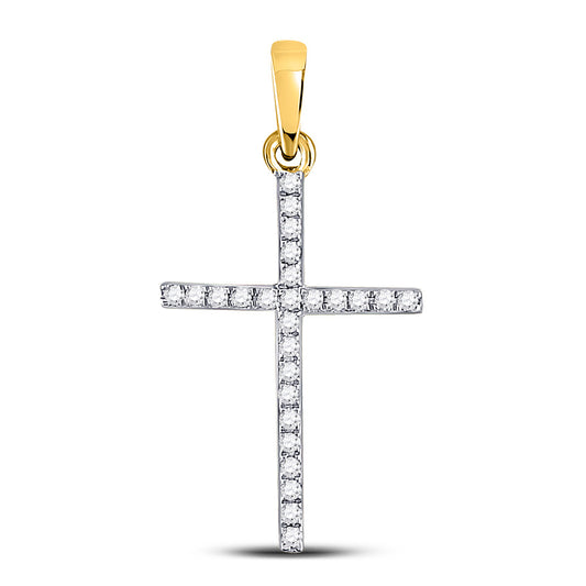 10kt Yellow Gold Womens Round Diamond Cross Pendant 1/6 Cttw