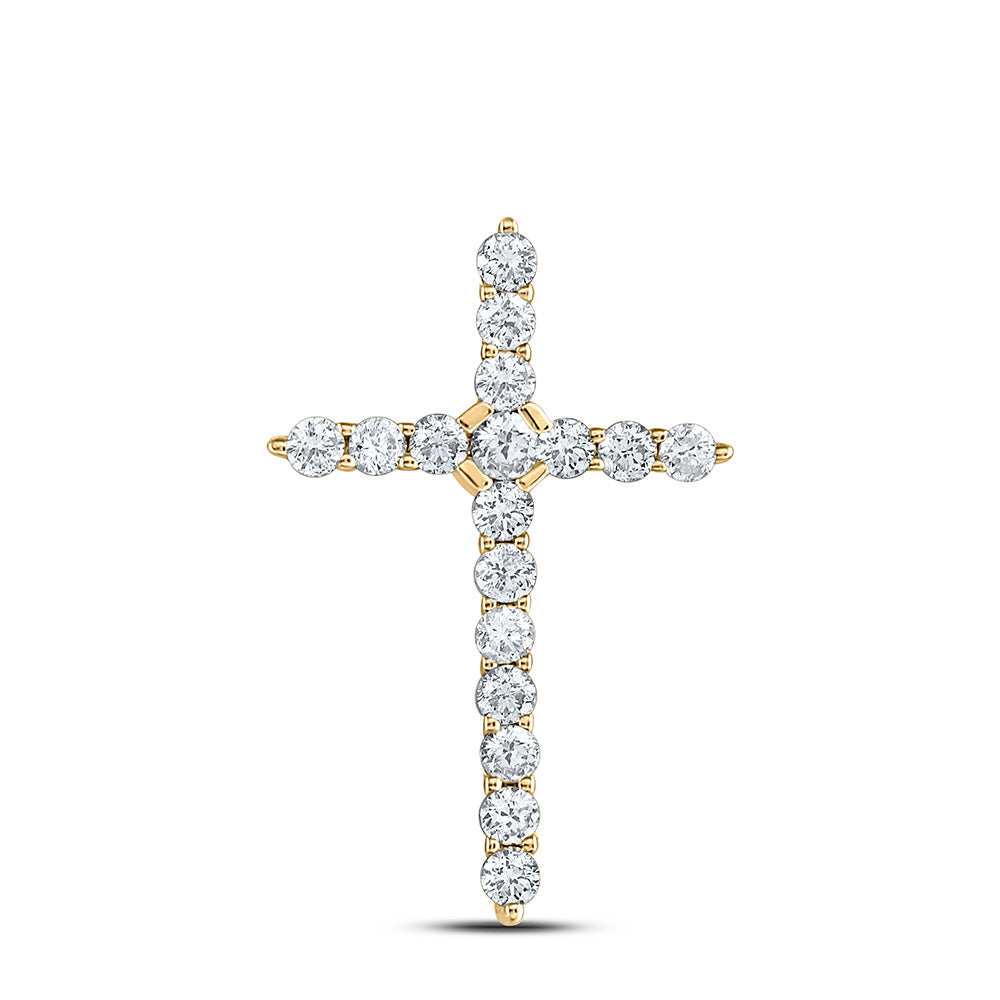 14kt Yellow Gold Womens Round Diamond Cross Pendant 1/2 Cttw