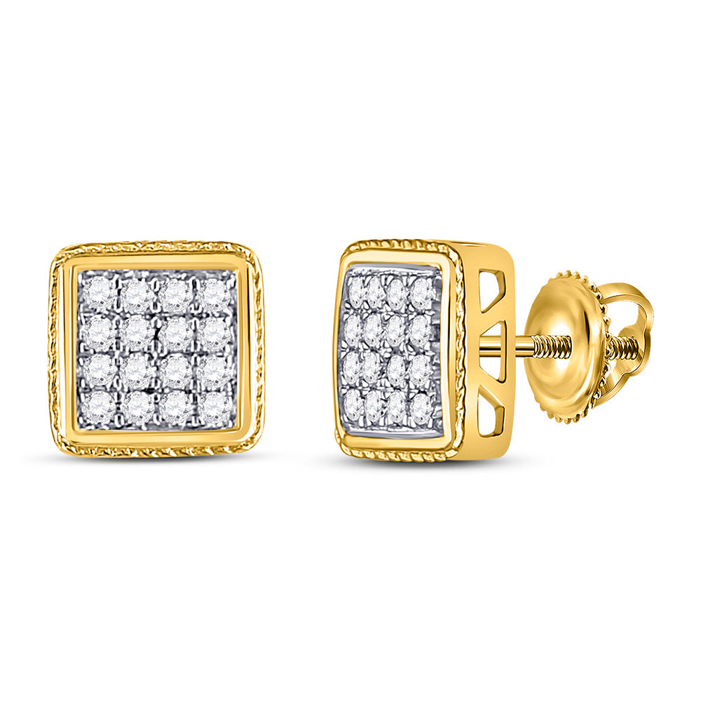 10kt Yellow Gold Round Diamond Square Earrings 1/4 Cttw