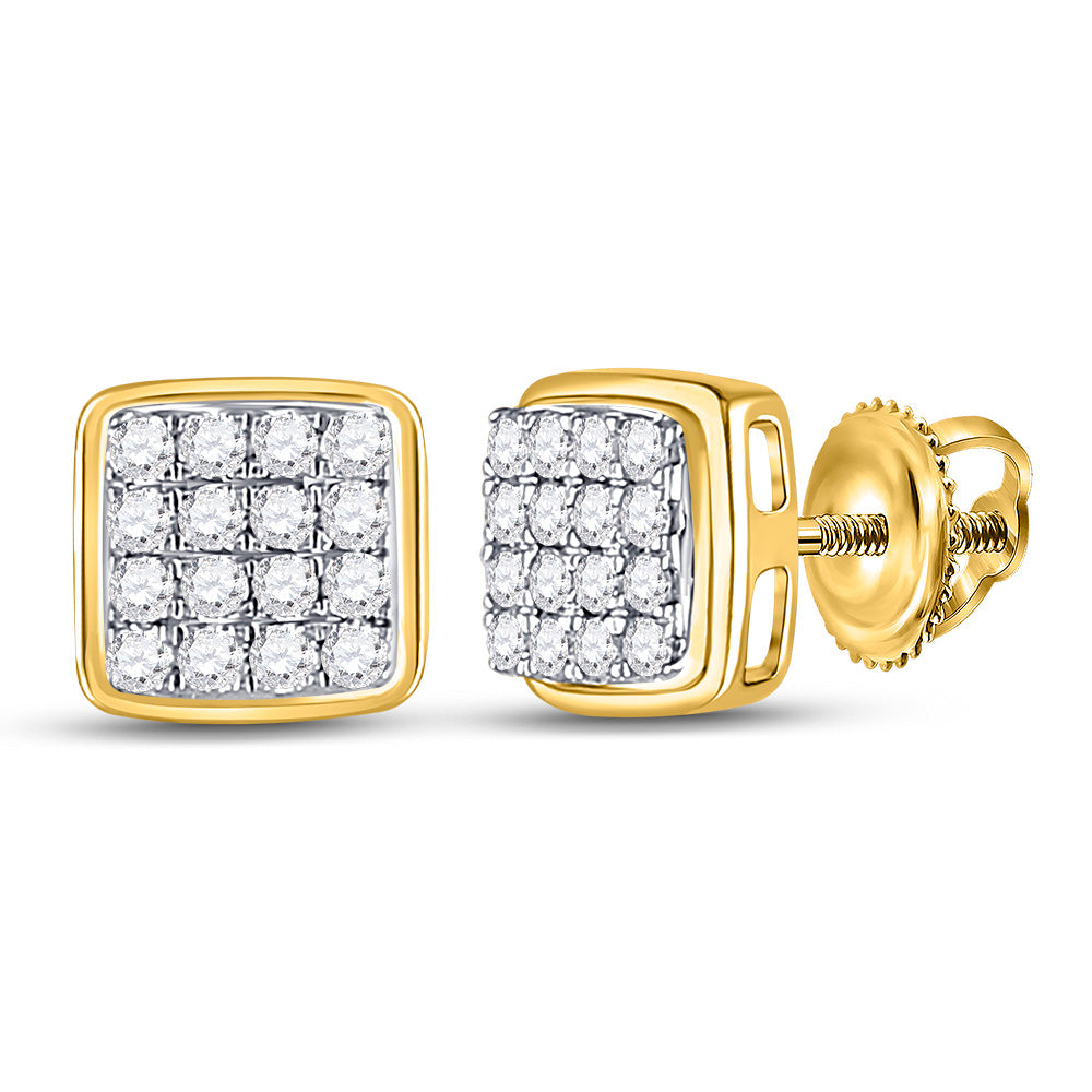 10kt Yellow Gold Round Diamond Square Earrings 1/3 Cttw