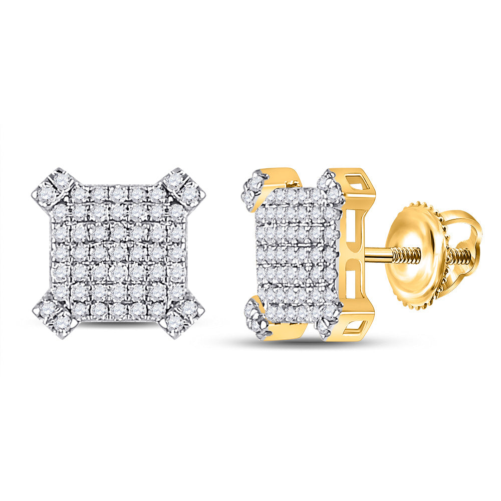 10kt Yellow Gold Round Diamond Square Earrings 1/2 Cttw