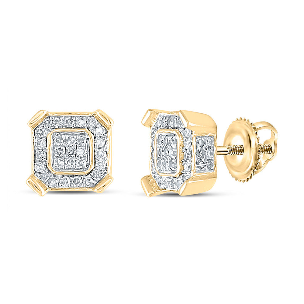 10kt Yellow Gold Round Diamond Square Earrings 1/3 Cttw