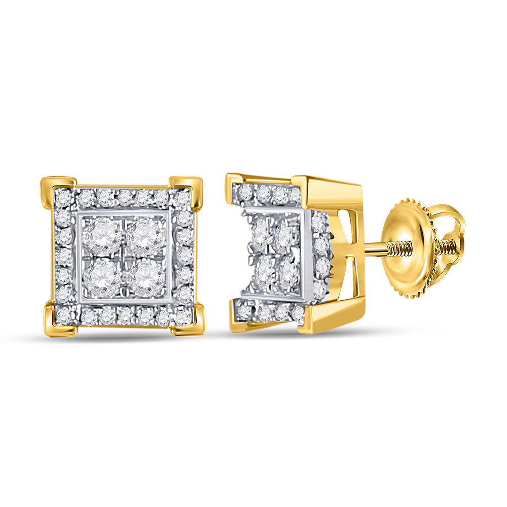 10kt Yellow Gold Round Diamond Square Earrings 1/3 Cttw