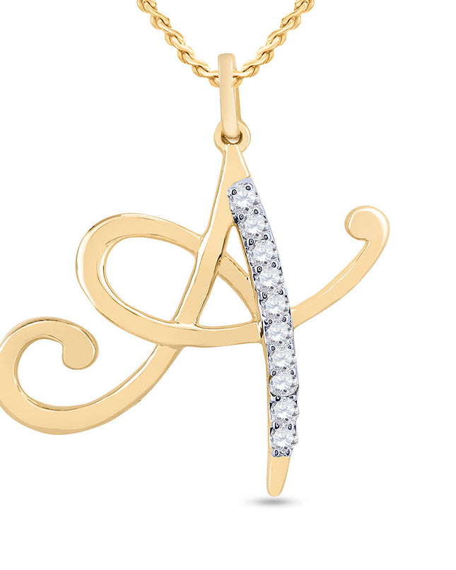 10kt Yellow Gold Womens Round Diamond A Letter Pendant 1/8 Cttw