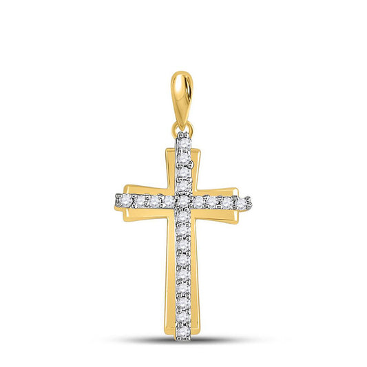 10kt Yellow Gold Womens Round Diamond Cross Pendant 1/6 Cttw