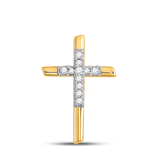 10kt Yellow Gold Womens Round Diamond Cross Pendant 1/12 Cttw