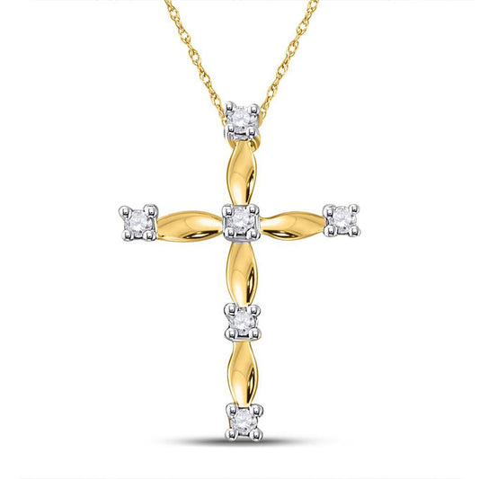 10kt Yellow Gold Womens Round Diamond Cross Pendant 1/20 Cttw