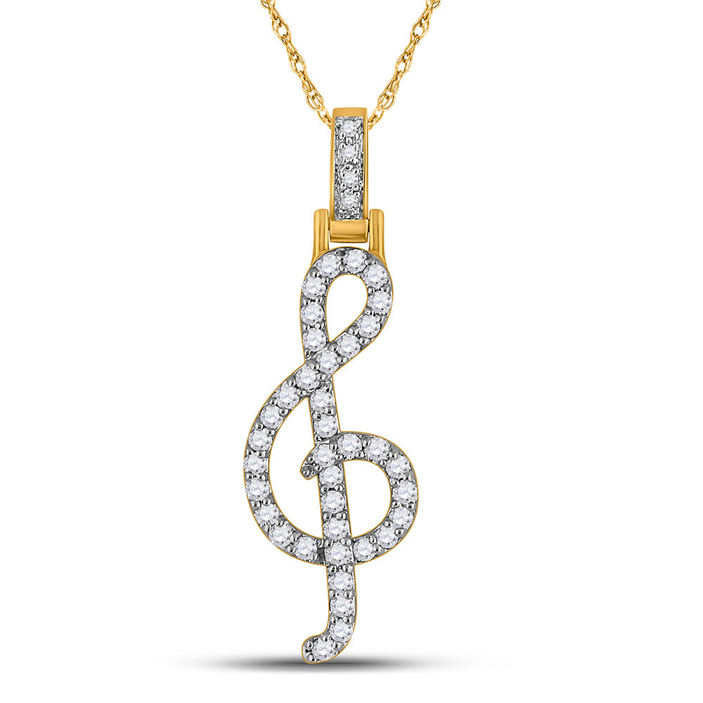 10kt Yellow Gold Womens Round Diamond Music Treble Note Pendant 3/8 Cttw