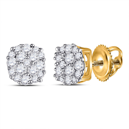 10kt Yellow Gold Womens Round Diamond Cluster Earrings 1/5 Cttw