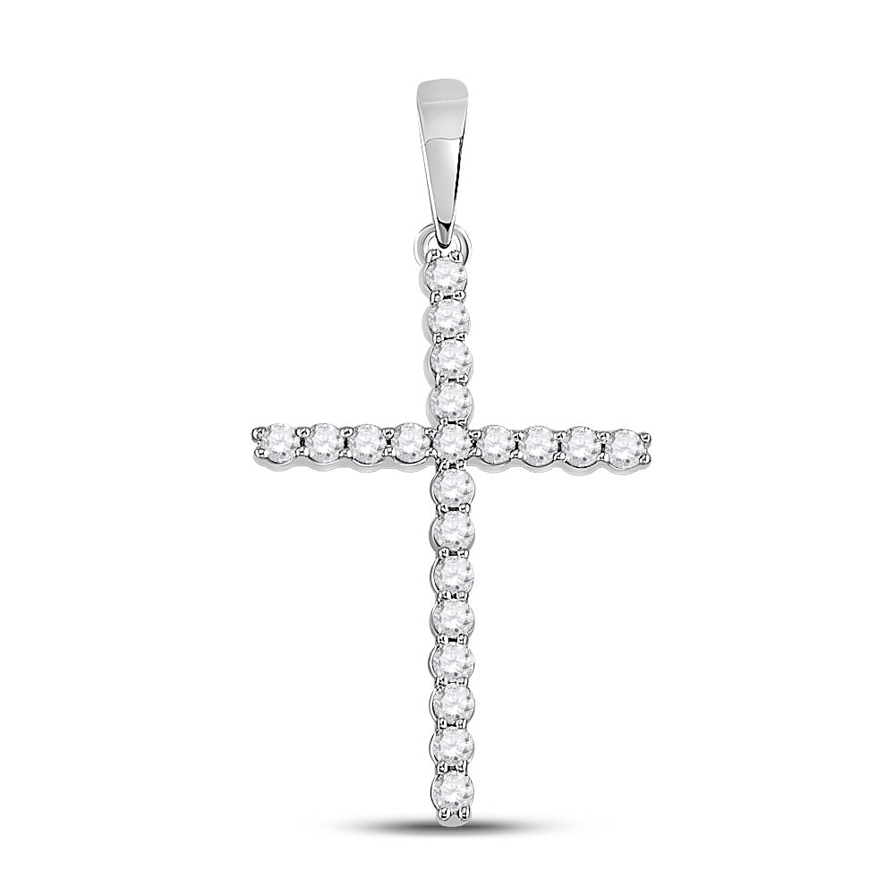 10kt White Gold Womens Round Diamond Cross Pendant 1/5 Cttw