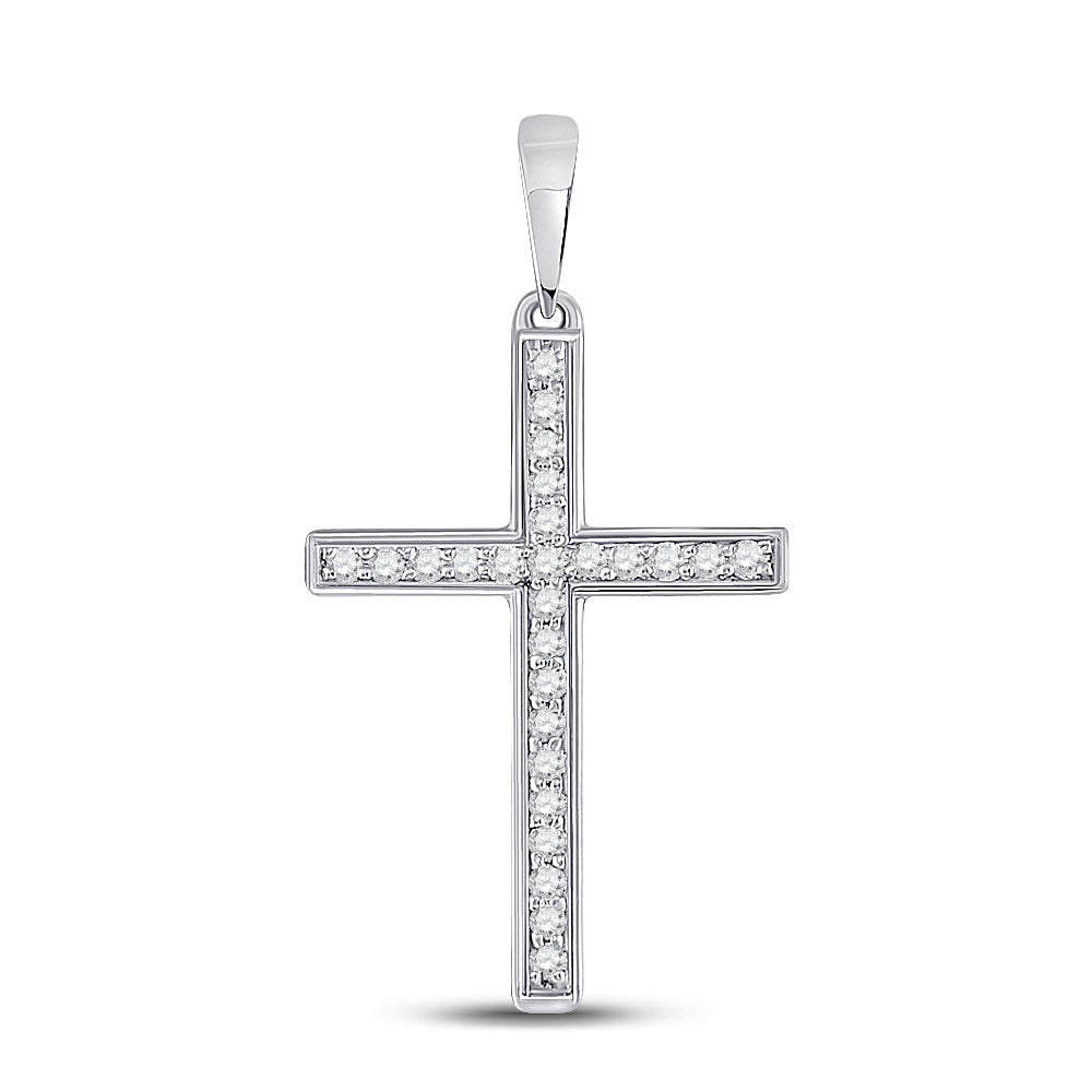 10kt White Gold Womens Round Diamond Cross Pendant 1/8 Cttw