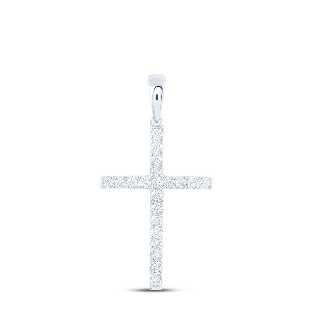 10kt White Gold Womens Round Diamond Cross Pendant 1/5 Cttw