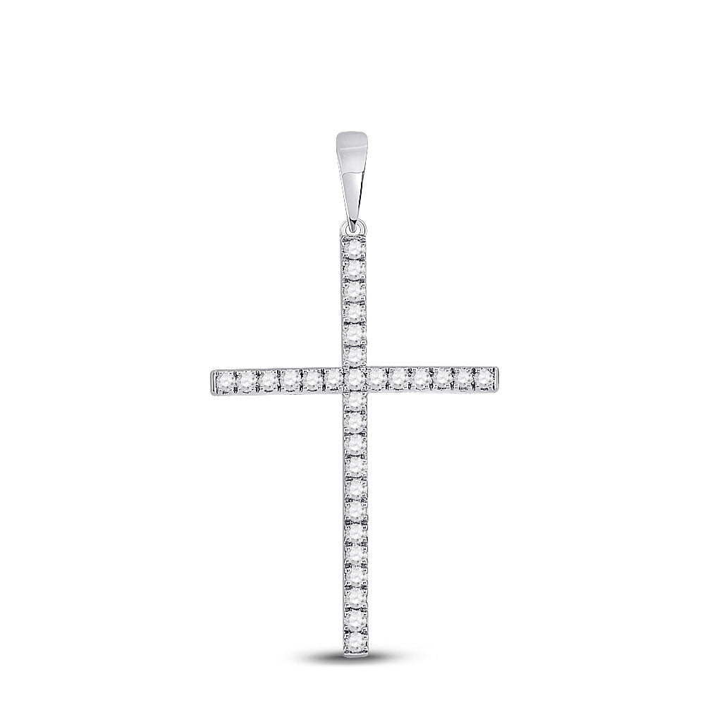 10kt White Gold Womens Round Diamond Cross Pendant 1/4 Cttw