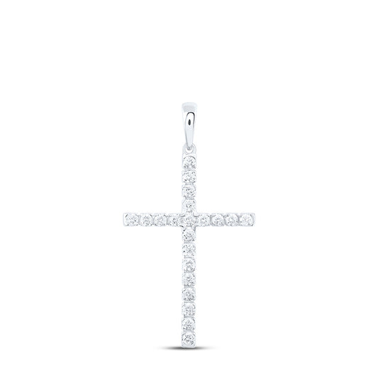 10kt White Gold Womens Round Diamond Cross Pendant 1/3 Cttw