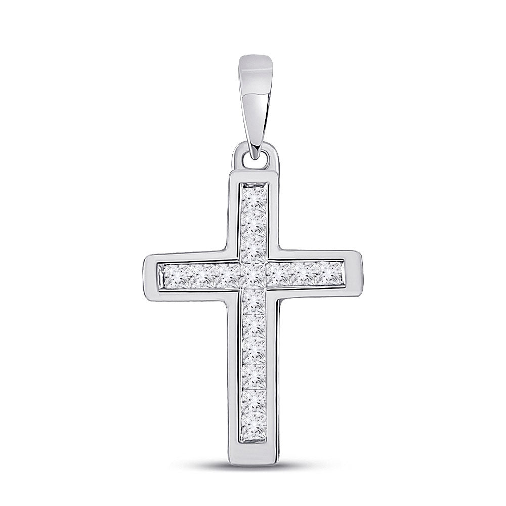 10kt White Gold Womens Princess Diamond Cross Pendant 1/6 Cttw