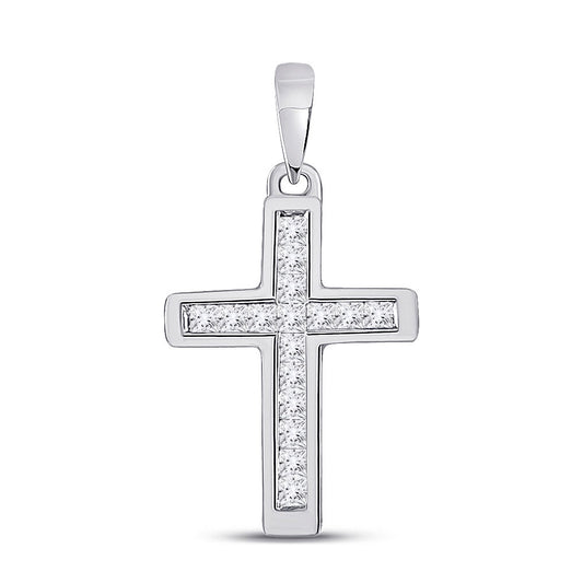 10kt White Gold Womens Princess Diamond Cross Pendant 1/6 Cttw