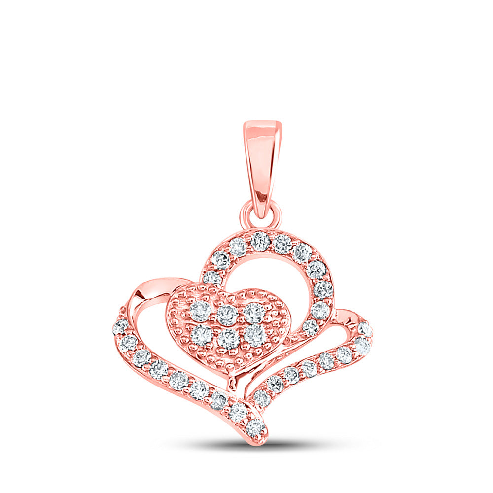 10kt Rose Gold Womens Round Diamond Heart Pendant 1/4 Cttw