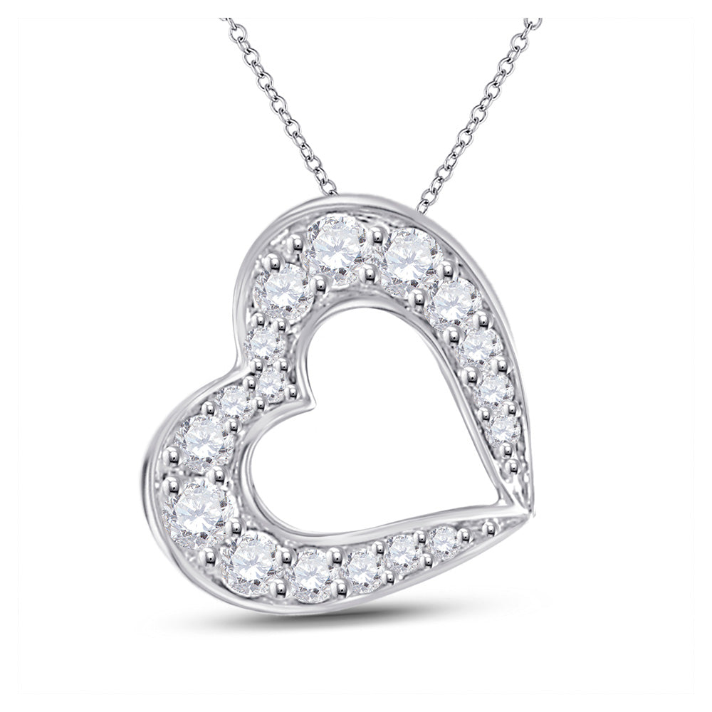 10kt White Gold Womens Round Diamond Outline Heart Pendant 1/6 Cttw