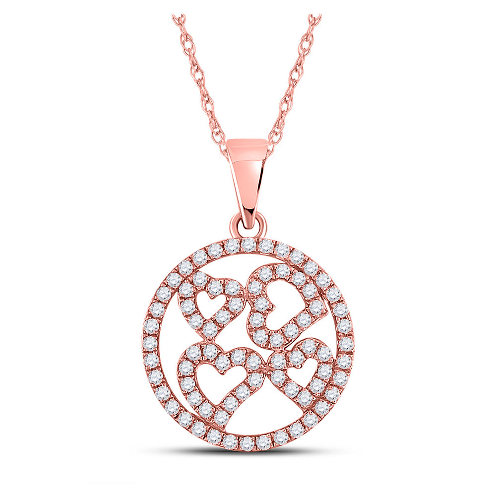 10kt Rose Gold Womens Round Diamond Heart Circle Pendant 1/2 Cttw