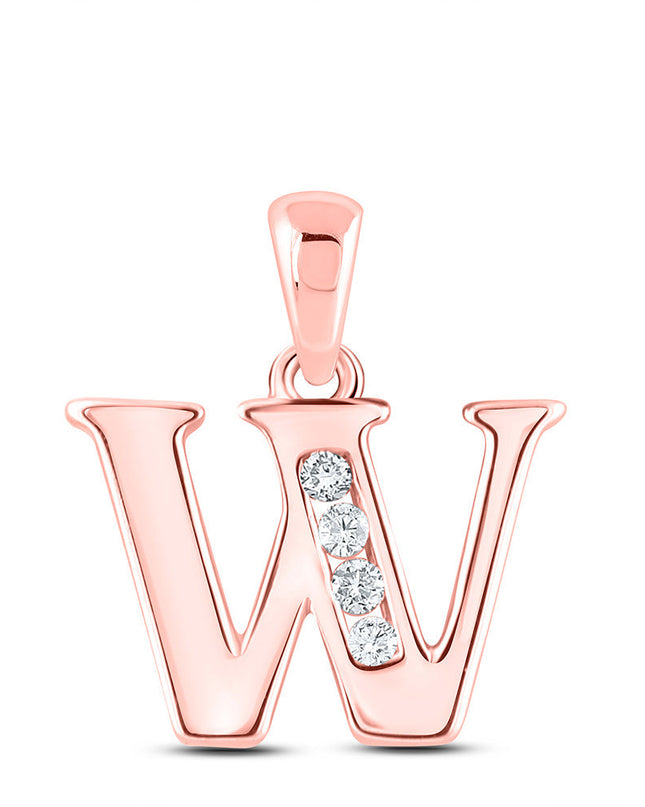 10kt Rose Gold Womens Round Diamond Initial W Letter Pendant 1/20 Cttw