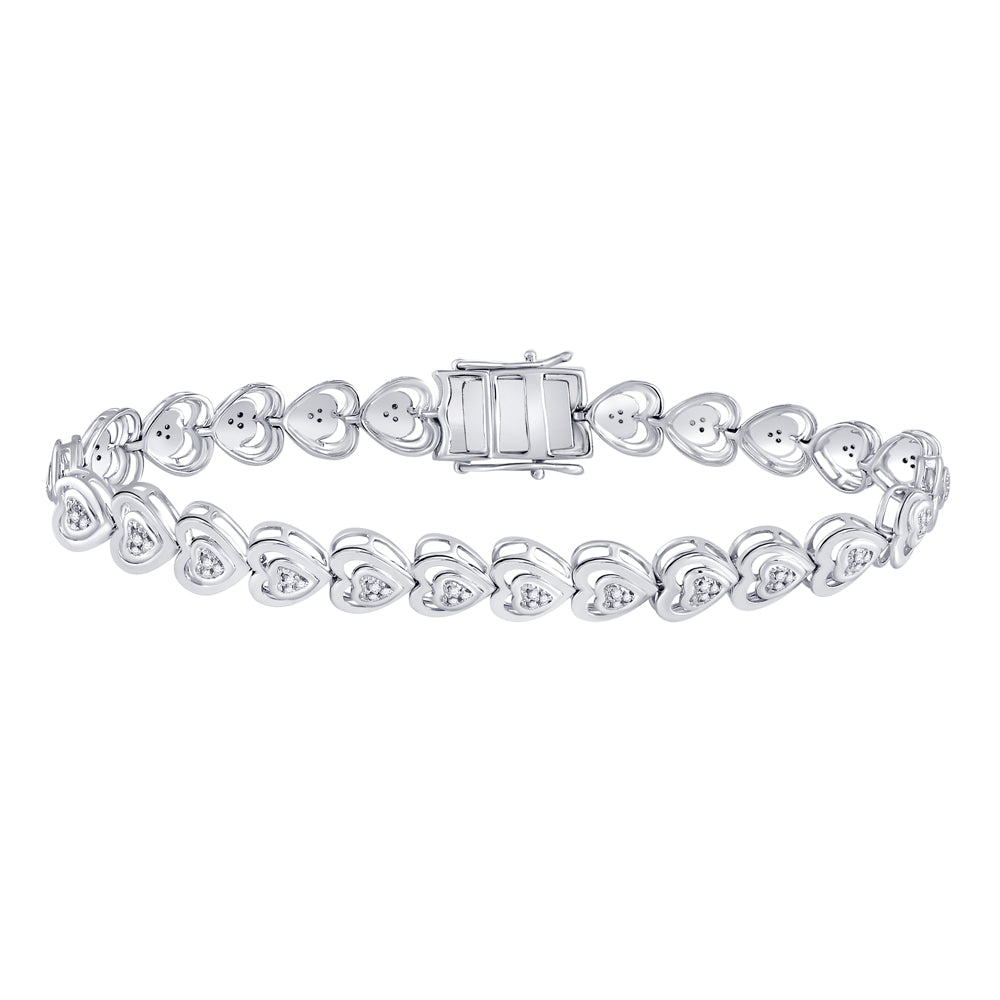 Sterling Silver Womens Round Diamond Heart Tennis Bracelet 1/4 Cttw