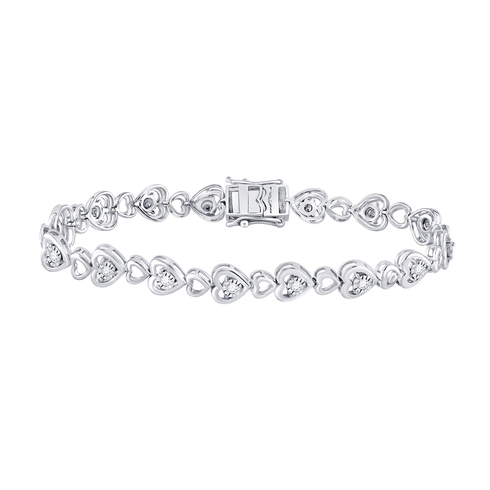 Sterling Silver Womens Round Diamond Heart Tennis Bracelet 1/2 Cttw