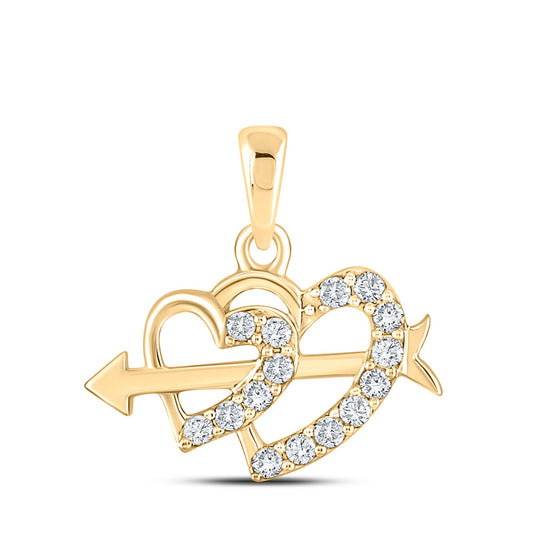 10kt Yellow Gold Womens Round Diamond Arrow Heart Pendant 1/5 Cttw