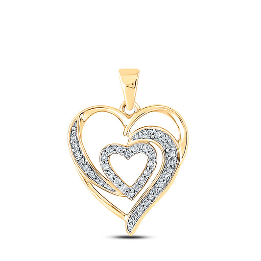 10kt Yellow Gold Womens Round Diamond Heart Pendant 1/6 Cttw