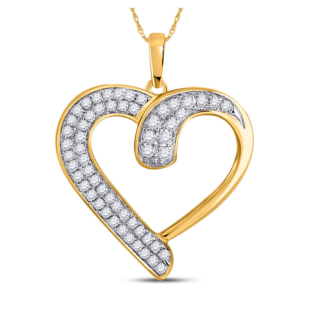 10kt Yellow Gold Womens Round Diamond Heart Pendant 1/4 Cttw