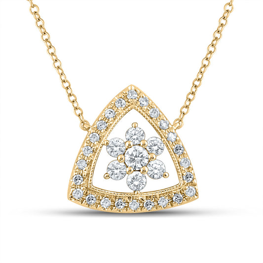 14kt Yellow Gold Womens Round Diamond Cluster Triangle Necklace 1/3 Cttw