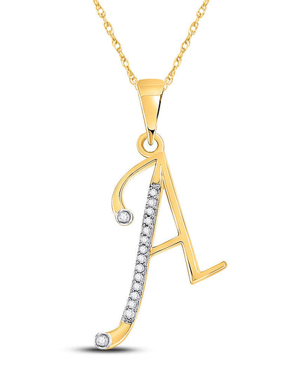 10kt Yellow Gold Womens Round Diamond A Initial Letter Pendant 1/12 Cttw