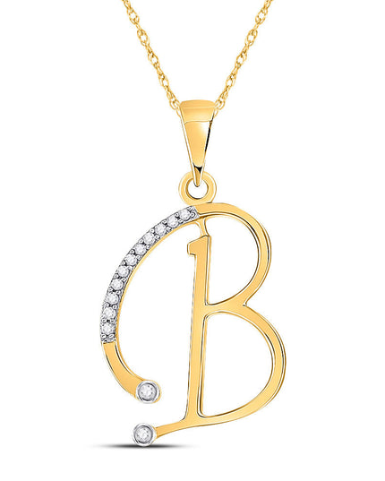 10kt Yellow Gold Womens Round Diamond B Initial Letter Pendant 1/12 Cttw