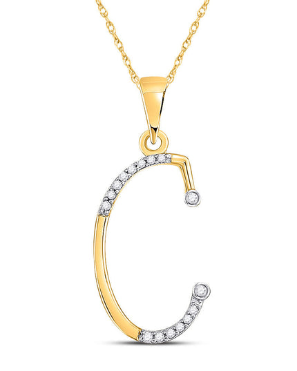 10kt Yellow Gold Womens Round Diamond C Initial Letter Pendant 1/12 Cttw